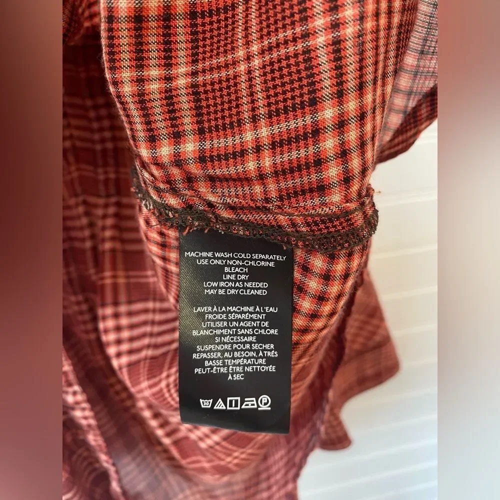 Free People We The Free Catalynn Cinched Plaid Blouse NWT Gingham Size XSmall